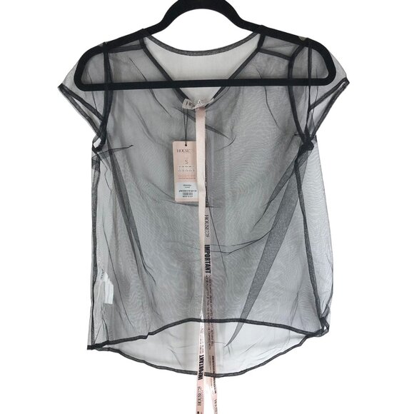 House of CB London Women's Mesh Shirt Sheer Lace Short Sleeve Black S - Picture 1 of 4